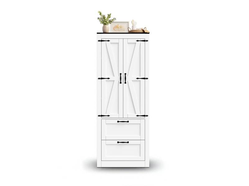 Buffet de cuisine haut blanc 60x30x168 cm, 2 portes et 2 tiroirs intégrés, meuble rangement cuisine - Conforama A