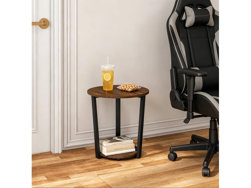  Table d'appoint ronde 50x50x53 cm avec 2 niveaux métal bois marron  - Conforama D