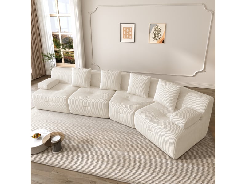  Canapé modulable 4 places en velours côtelé, 4 modules, sans montage, 311×90×65 cm, charge 400 kg  - Conforama W