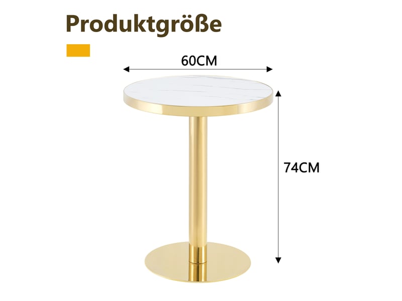  Table d’appoint ronde, table moderne salon table style chic effet marbre brillant bord doré, mdf, coloris blanc et doré  - Conforama C