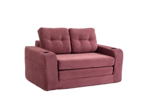Canapé droit 2 places en velours côtelé rouge bordeaux, modulable, 2 porte-gobelets et poches latérales, 136 cm