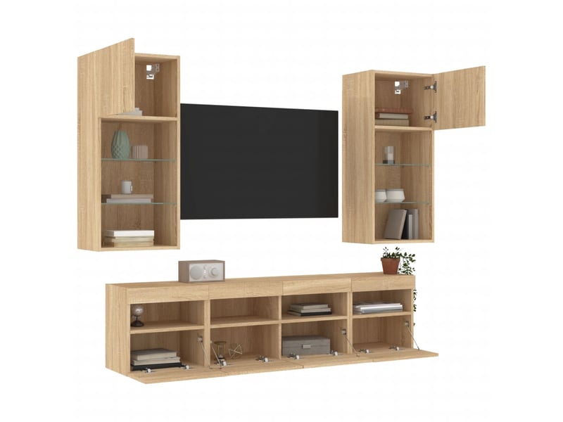  Unités murales tv avec led 5 pcs chêne sonoma bois d'ingénierie shl43215  - Conforama E
