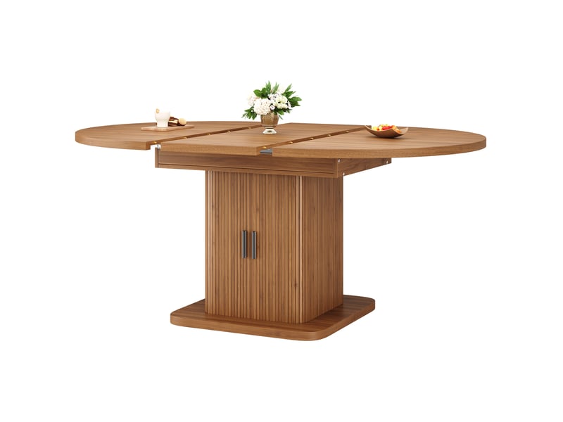 Table à manger extensible,110x110x75 cm,avec rangement,mdf,aspect noyer - Conforama A