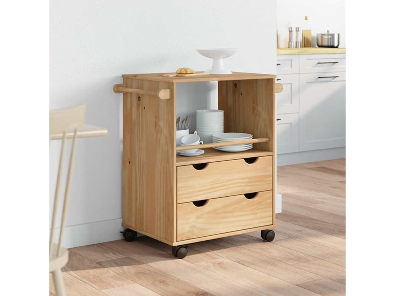  Desserte de cuisine, chariot de rangement otta 59x45x80 cm bois massif de pin shl48700  - Conforama C