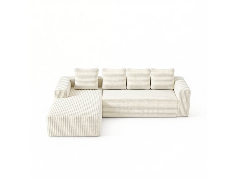  Canapé d'angle modulable 4 places en velours côtelé beige, méridienne réversible et assise profonde cloud  - Conforama A