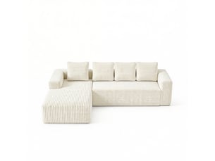 Canapé d'angle modulable 4 places en velours côtelé beige, méridienne réversible et assise profonde cloud