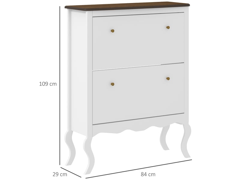 Meuble à chaussures étroit avec 2 tiroirs abattants et étagères réglables pour 16 paires de chaussures, 84 x 29 x 109 cm, blanc - Conforama D