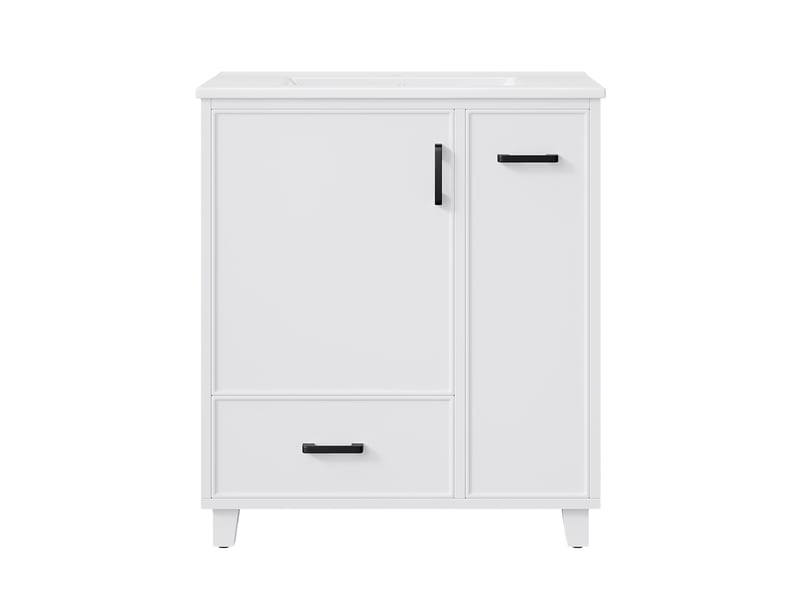 Meuble vasque salle de bain blanc 76,5 cm avec lavabo céramique intégré et tiroir latéral 2 niveaux  - Conforama A
