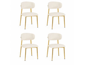 Lot de 4 chaises de salle à manger 51x50x81 cm, assise rembourrée, patins réglables, fer et polyester, blanc et doré