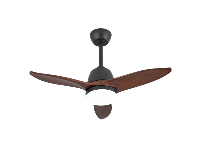  Ventilateur de plafond 107 cm éclairage led 3 couleurs dimmable bois massif noir et noyer foncé réversible silencieux  - Conforama A