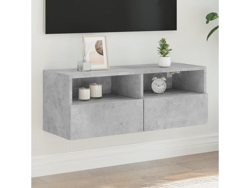  Meuble tv - banc tv - meuble de rangement mural gris béton 80x30x30 cm bois d'ingénierie  - Conforama B