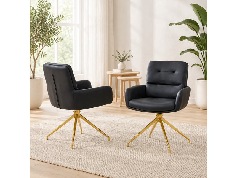  Lot de 2 chaises de salle à manger 49x50x85 cm pivotantes 360°, noir+doré, fauteuil de table, pour cuisine, structure métallique+pu  - Conforama B