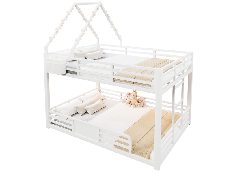  Lit superposé cabane 140x200 cm en métal et mdf avec led multicolores blanc, sans matelas  - Conforama A