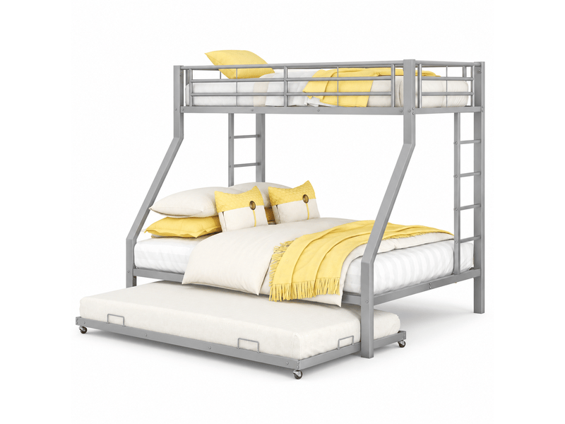  Lit superposé 90x200140x200 cm avec lit gigogne 90x190 cm, 2 échelles, garde-corps, métal argenté Radiant Stride - Conforama A