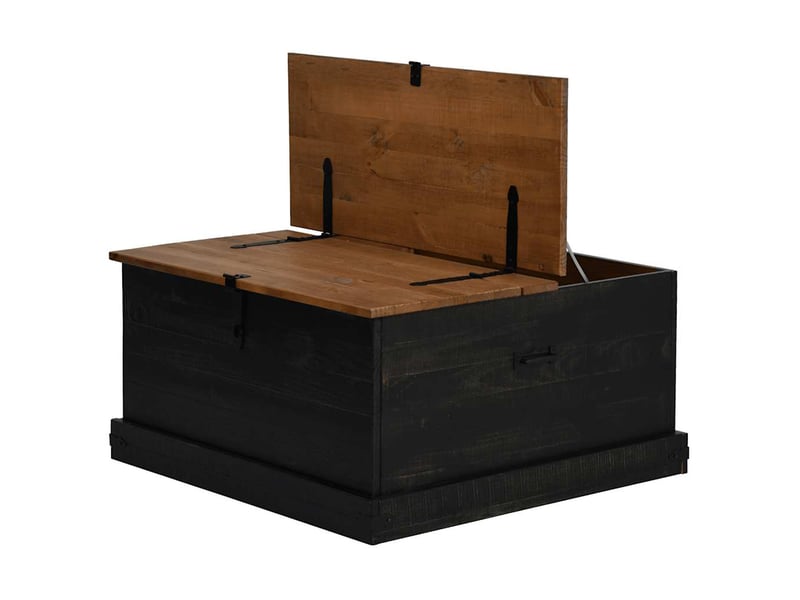  Coffre de rangement, boîte de rangement halden noir 91x91x47 cm bois massif pin  - Conforama E