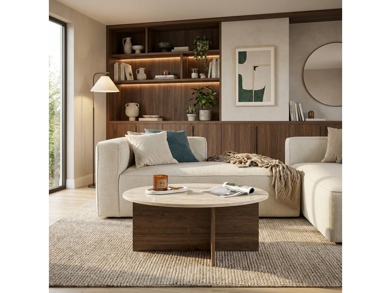  Table basse ronde effet marbre et bois soleil  - Conforama B