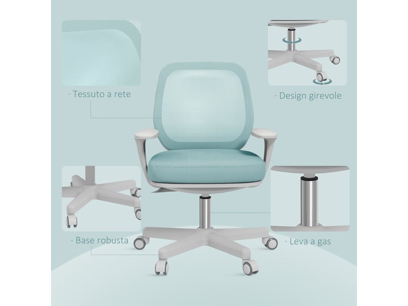  Chaise de bureau ergonomique réglable en hauteur, dossier respirant, 55 x 48 x 82,5-94,5 cm, vert  - Conforama W