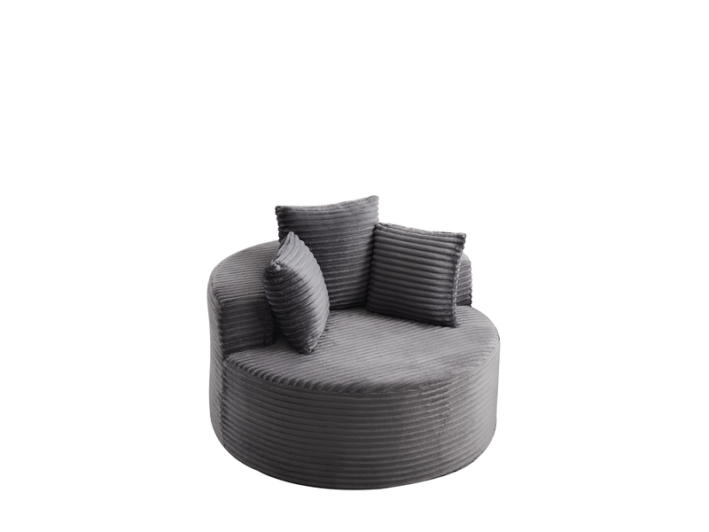  Fauteuil rond modenvie 1 place en velours côtelé gris, diamètre 110 cm, 3 coussins, mousse et ressorts  - Conforama A