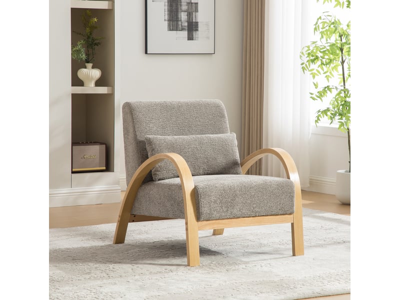  Fauteuil lounge scandinave en chenille gris avec structure en bois  - Conforama B