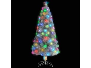 Sapin de noël, arbre de noël artificiel pré-éclairé blanc 150 cm fibre optique
