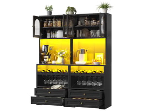 Lof 2 de buffet haut noir avec portes vitrées arquées, éclairage led par application et synchronisation musicale