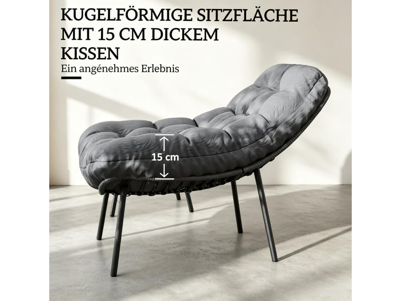  Salon de jardin 2 personnes 66x99x73 cm avec coussins de 15 cm métal gris  - Conforama D