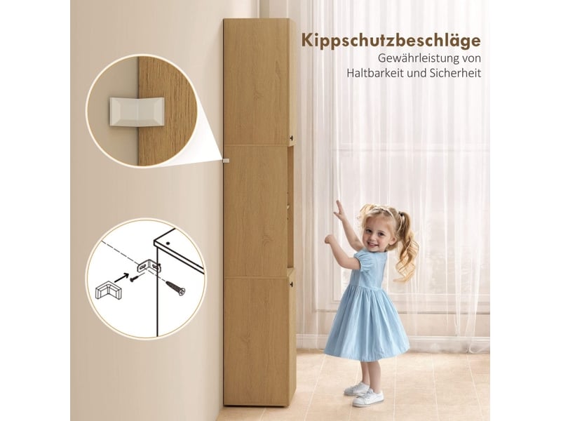  Armoire de salle de bain haute, 6 niveaux, 2 armoires, 2 étagères ouvertes, bois, couleur chêne  - Conforama D
