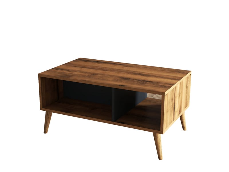  Table basse avec rangement décor noyer et anthracite l 90 cm, 2 niveaux, pieds en bois  - Conforama A