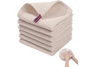 Lot de 6 torchons de cuisine,meulva,35x34x1 cm,gaufré,coton,coloris blanc cassé