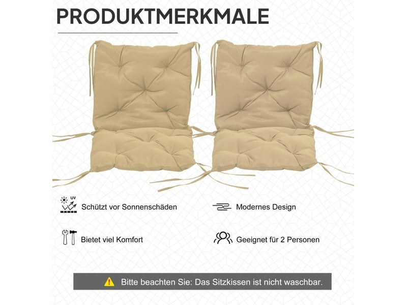  Lot de 2 coussins de chaise 98 x 50 cm kaki polyester avec liens de fixation et mousse  - Conforama D