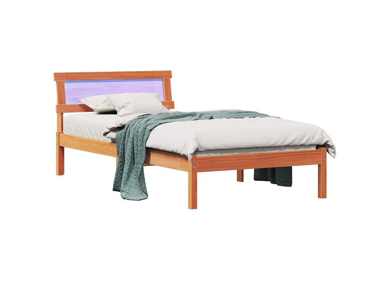  Lit simple- lit adulte -  cadre de lit avec tête de lit brun  90 x 200 cm pin massif  - Conforama B