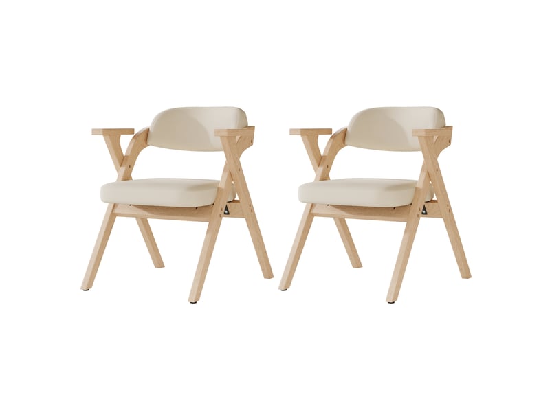  Chaises de salle à manger pliantes lot de 2 avec accoudoirs  - bois massif, lin beige  - Conforama A