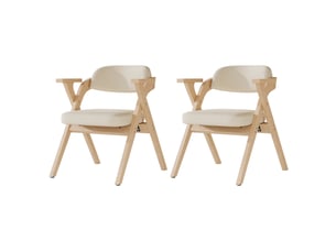 Chaises de salle à manger pliantes lot de 2 avec accoudoirs - bois massif, lin beige