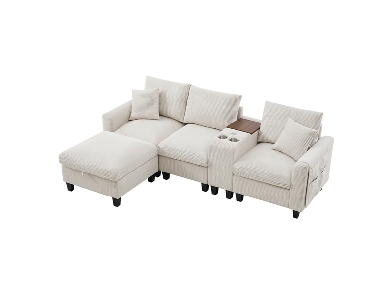  Canapé d'angle, canapé convertible, en velours tricoté, rangements dans les accoudoirs, porte-gobelets, design moderne, usb  - Conforama B