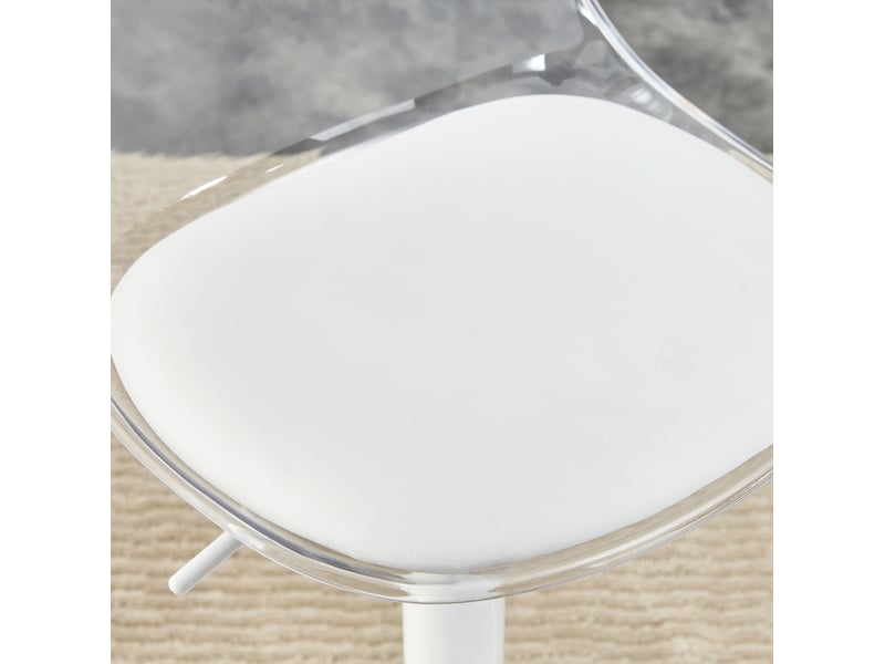  Lot de 2 tabourets de bar réglables, pivotement à 360°, dossier transparent, pieds métal blanc, hauteur 82–104 cm  - Conforama D
