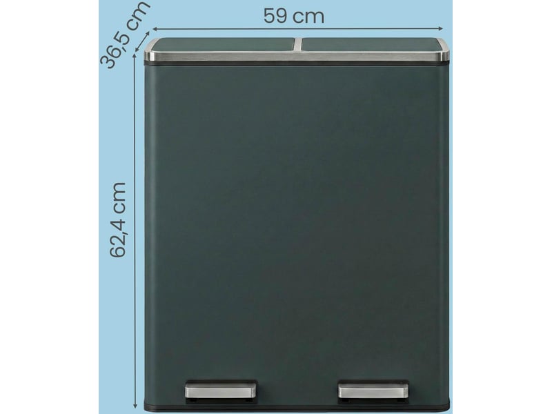  Poubelle à pédales double compartiment 59 x 32,5 x 65,2 cm anti-traces de doigts style contemporain en acier gris verdâtre 12_0013109  - Conforama A