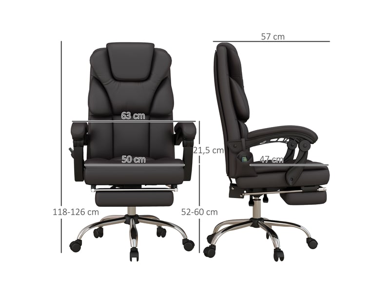  Chaise de bureau massante à six points, fauteuil inclinable à 120 degrés marron  - Conforama E