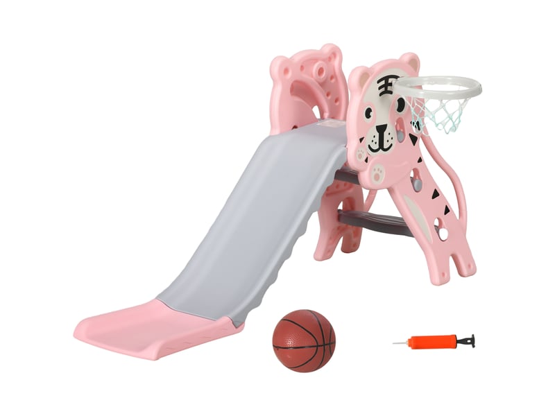 Toboggan pour enfants, toboggan intérieur pour enfants, avec panier de basket, thème tigre, de 18 à 36 mois, rose - Conforama A