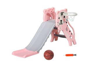 Toboggan pour enfants, toboggan intérieur pour enfants, avec panier de basket, thème tigre, de 18 à 36 mois, rose