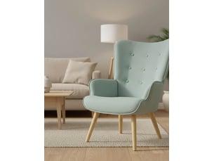 Fauteuil en tissu vert clair pied en bois 75x69x96 cm