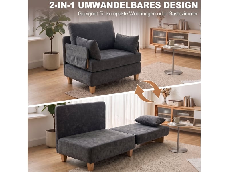  Fauteuil-lit 2-en-1 94x63x89 cm pliant gris foncé sans matelas  - Conforama D