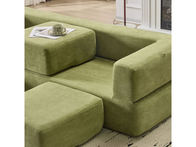 Canapé modulable chenille vert 201x75cm - canapé lit multifonction avec housse amovible pour studio et bureau - Conforama D