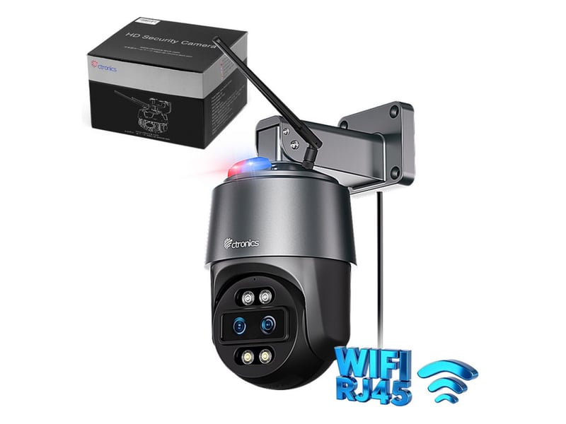  Caméra de surveillance ptz extérieure 4mp wifi 2.45ghz 180° double objectif 4x zoom hybride 8 presets vision 25m couleur noir  - Conforama A