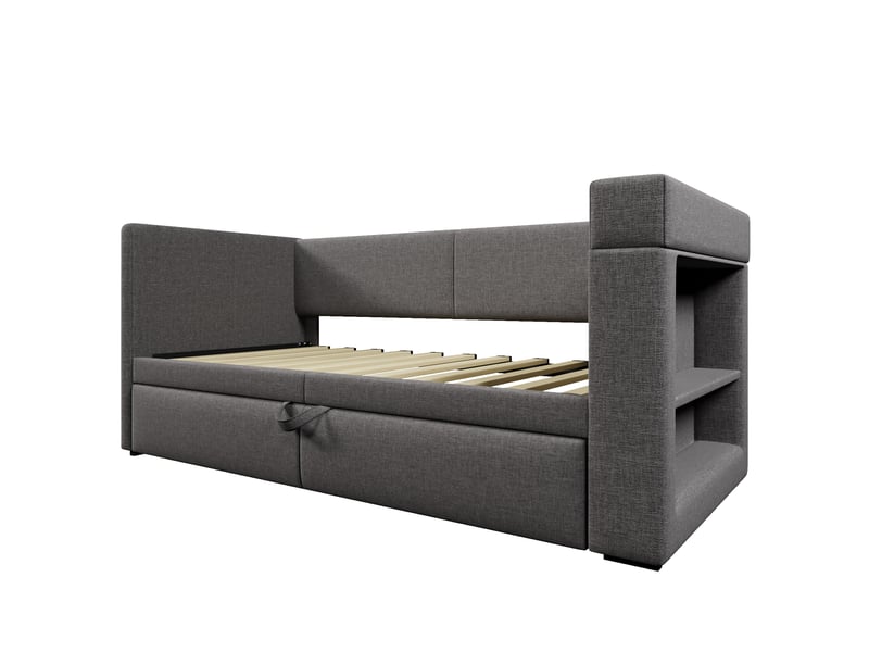  Canapé convertible gris en tissu coton lin avec lit extensible et ports usb  - Conforama D