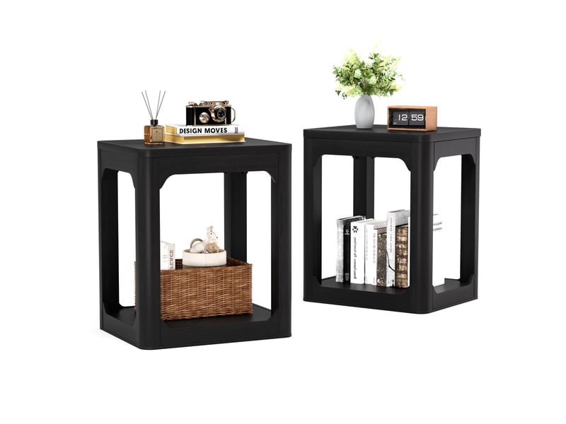  Tables d’appoint lot de 2 avec étagère à 2 niveaux pour salon, chambre et bureau en mdf noir  - Conforama A