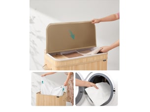 Panier à linge sale avec couvercle, corbeille linge sale en bambou, sac intérieur amovible et lavable en machine, poignées, volume 150 l, buanderie, chambre, salon, bambou naturel