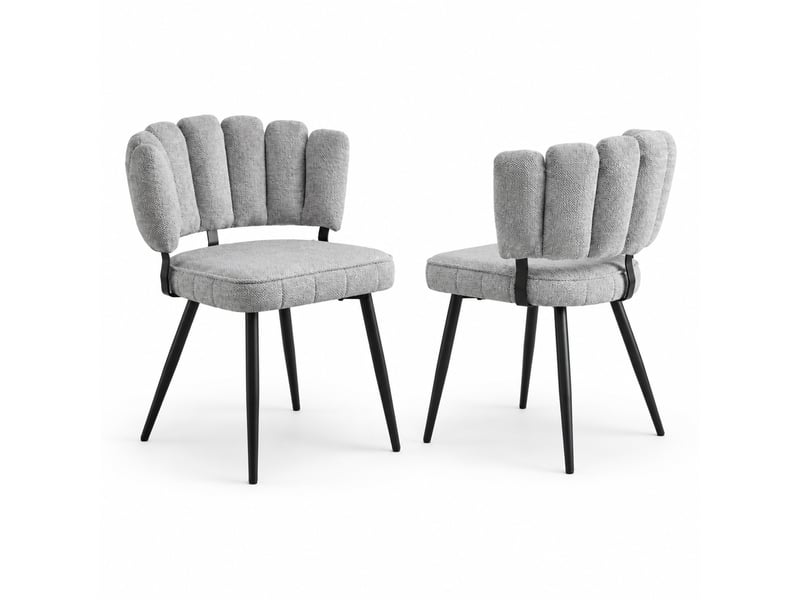  Lot de 2 chaises de salle à manger en velours structuré gris clair et pieds en métal noir, h. 80 cm  - Conforama A