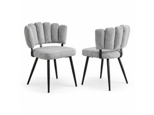 Lot de 2 chaises de salle à manger en velours structuré gris clair et pieds en métal noir, h. 80 cm