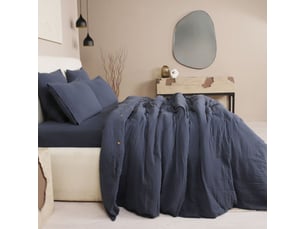 Parure housse de couette 260x240cm + 2 taies 100% gaze de coton lavée bleu pétrole - valma