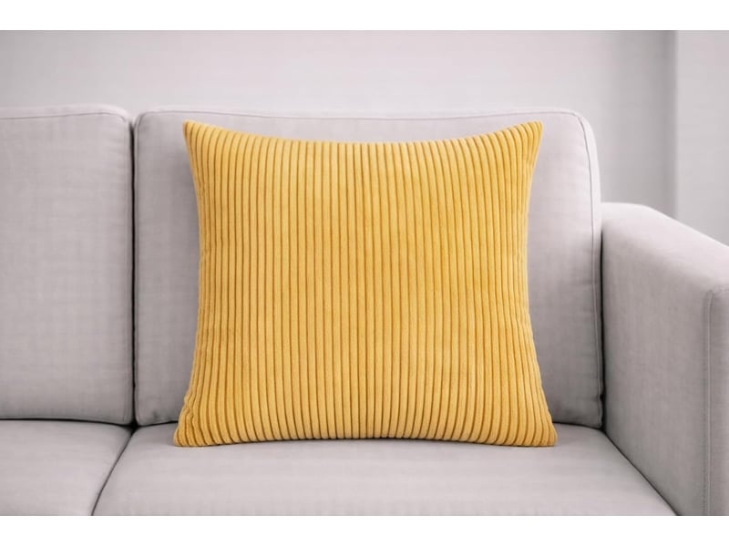  Lot de 2 housses de coussin en velours côtelé à rayures avec fermeture éclair invisible, 45 x 45 cm, jaune  - Conforama C